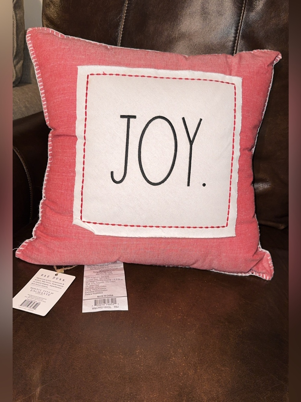 NWT Rae Dunn 18x18 decorative throw accent pillow Christmas holiday red ‘JOY’